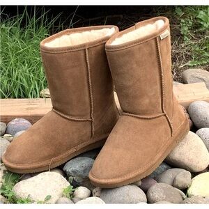 Bearpaw Womens Emma Short Boots Suede Leather Wool Blend Mid Calf Pull On